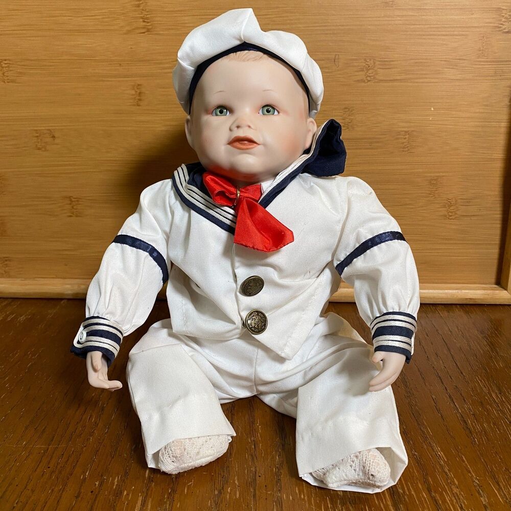 Yolanda Bello Porcelain Sailor Boy Doll – Green Eyes, Navy Outfit, 4164M
